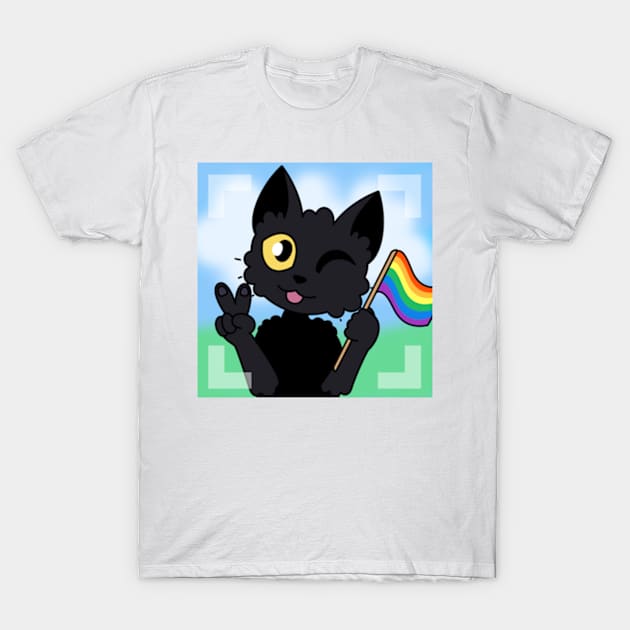 black cat rainbow pride flag pride flag rainbow flag furry furry designs cute peace peace sign anthropomorphic lgbtq lgbt gay queer T-Shirt by JadedOddity